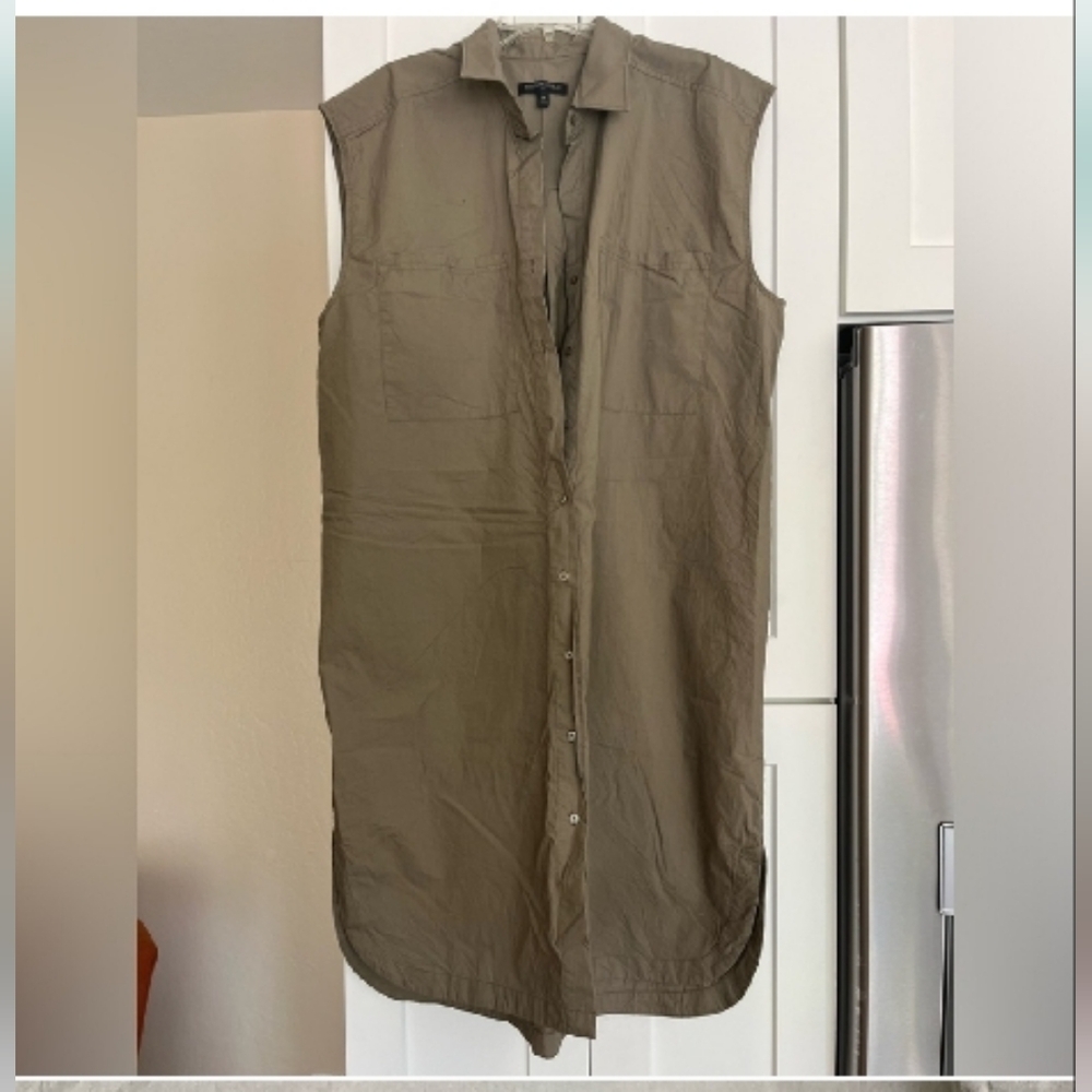 Banana Republic 100% Cotton Poplin Olive Green Button Down Shirt Dress XL
